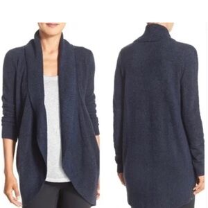 Barefoot Dreams Cozy Chic Lite Navy Open Front Cardigan Sweater L/XL Pockets